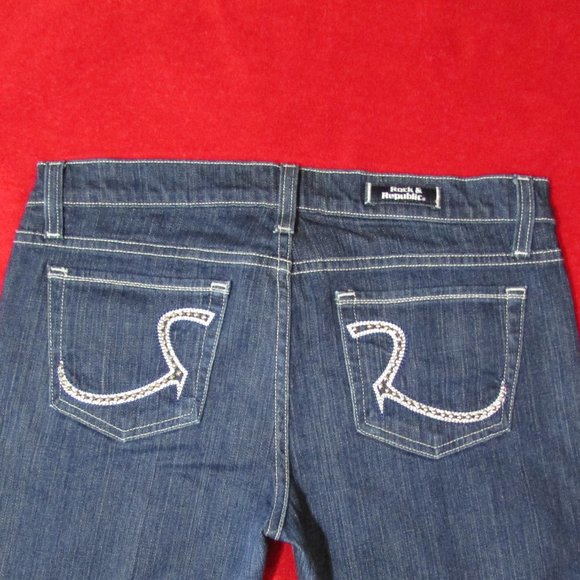 Rock & Republic Embellished Pocket Kasandra Jeans Dark Wash Boot Cut - Picture 4 of 9